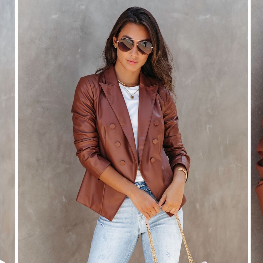 DO+BE (VICI) Angelique Faux Leather Blazer - Chestnut XL